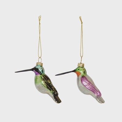 Hand Painted Glass Hummingbird Ornament w/ Glitter / 2 Colours