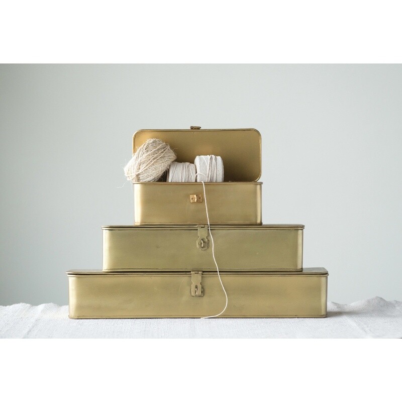 Decorative Metal Boxes / Brass Finish Set of 3