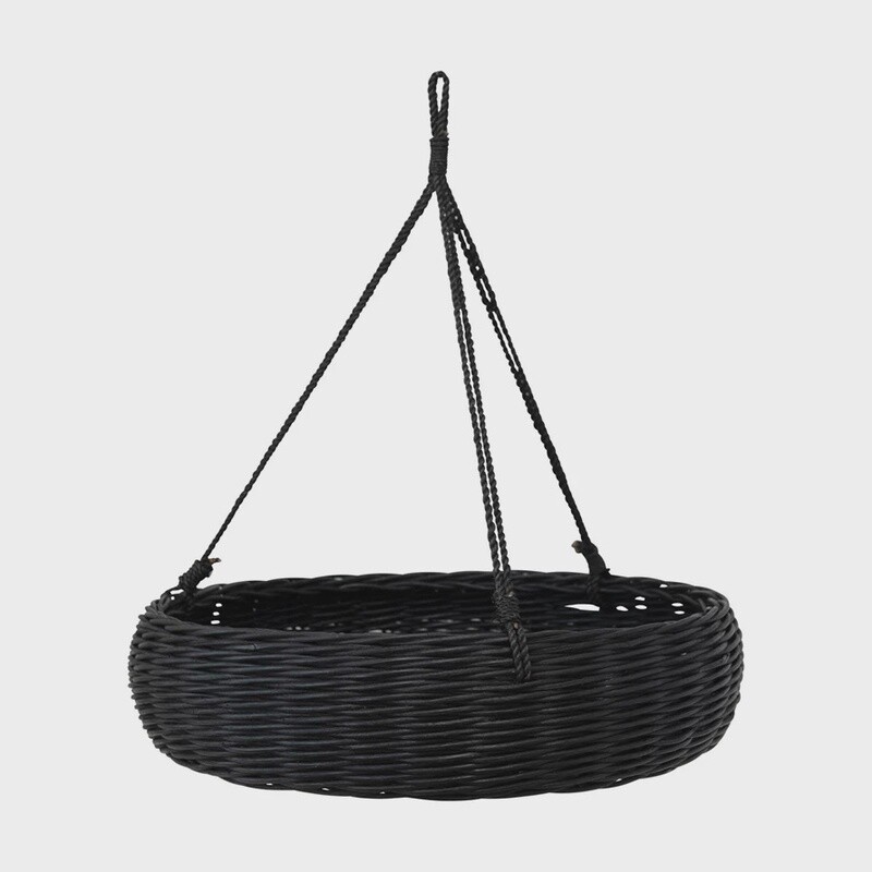 Hand-Woven Hanging Rattan Basket w/ Jute Rope Hanger