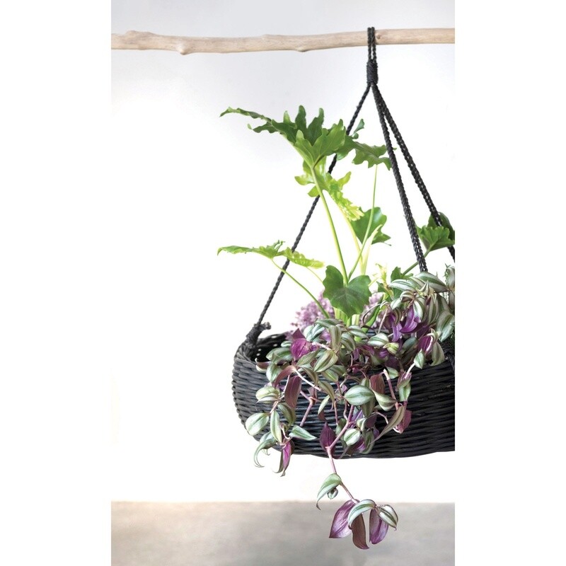 Hand-Woven Hanging Rattan Basket w/ Jute Rope Hanger