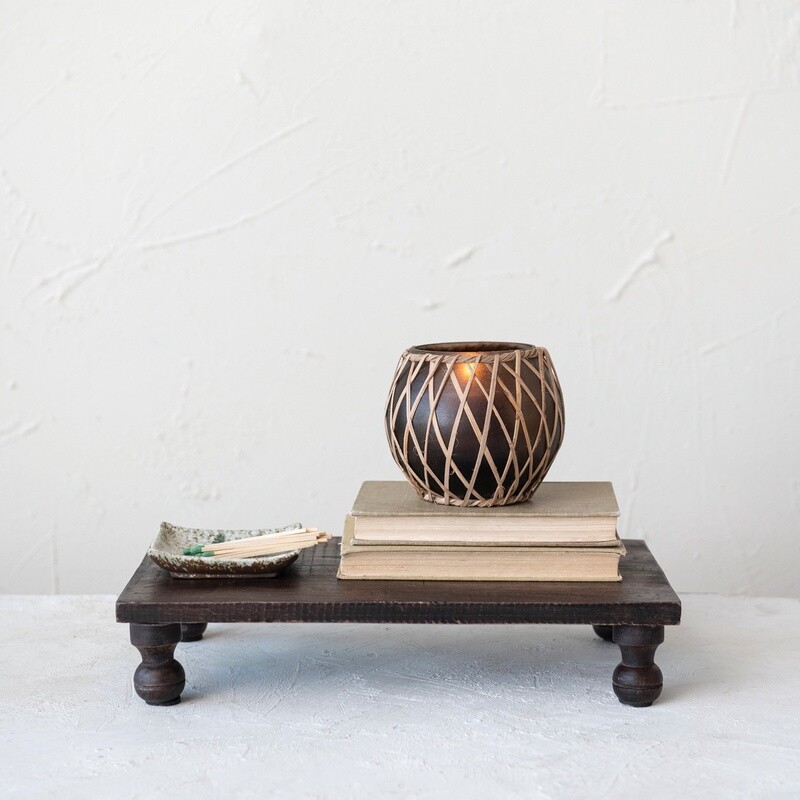 Woven Rattan & Glass Votive Holder / Brown & Natural