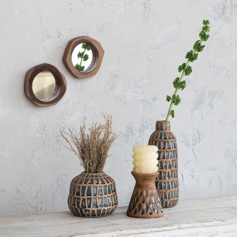 Acacia Wood Framed Organic Shaped Wall Mirror