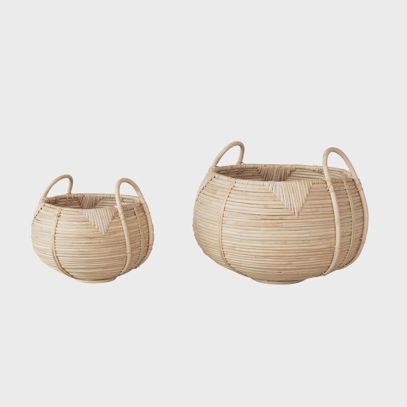 Hand-Woven Rattan Baskets w/ Handles, Natural, Set 2