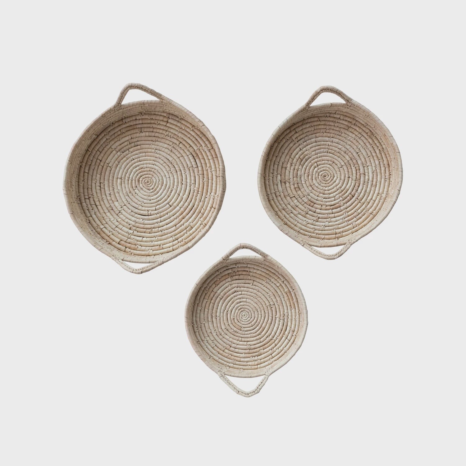 Hand-Woven Grass & Date Leaf Baskets w/ Handles, Set of 3