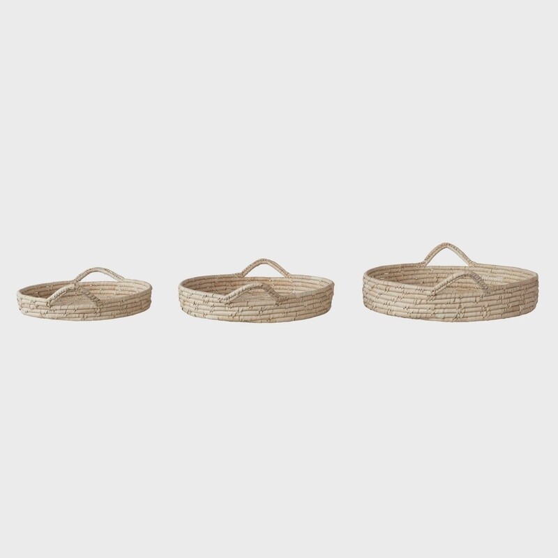 Hand-Woven Grass & Date Leaf Baskets w/ Handles, Set of 3