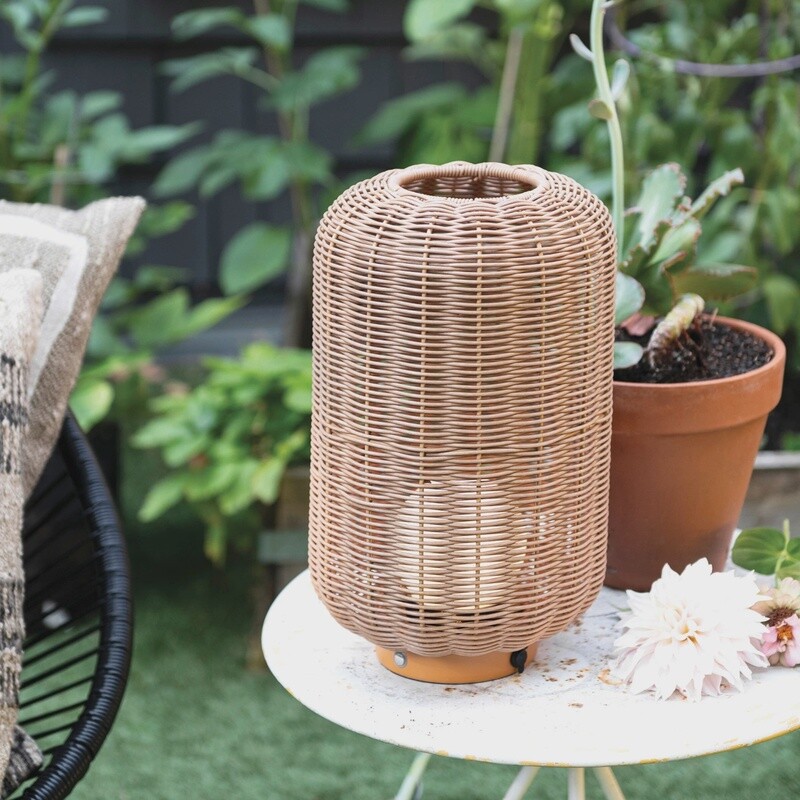 Plastic Woven LED Rechargeable Indoor/Outdoor Lantern w/ Touch Sensor