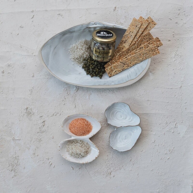 Stoneware Shell Shaped Dish w/ 2 Sections