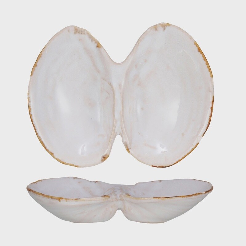 Stoneware Shell Shaped Dish w/ 2 Sections