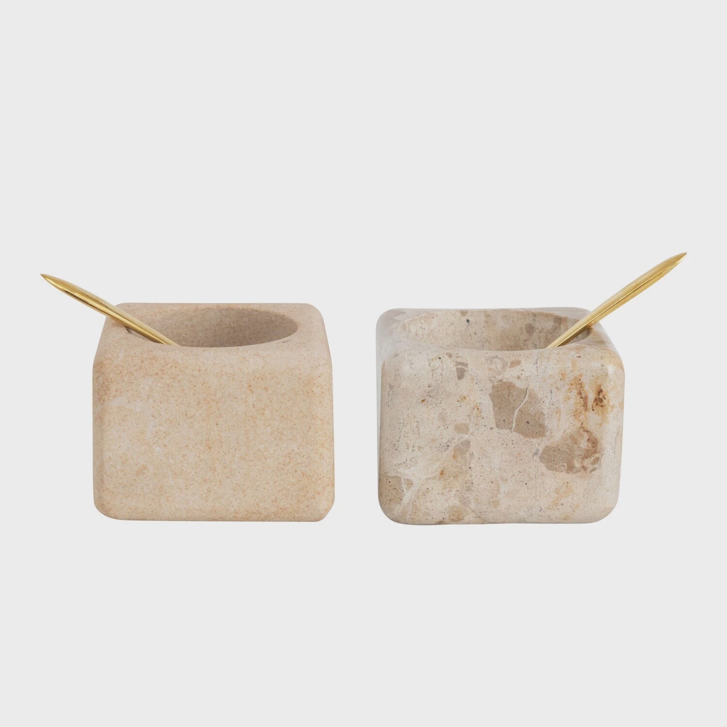Marble/Sandstone Pinch Pot with Brass Spoon, Set of 2, 2 Colours