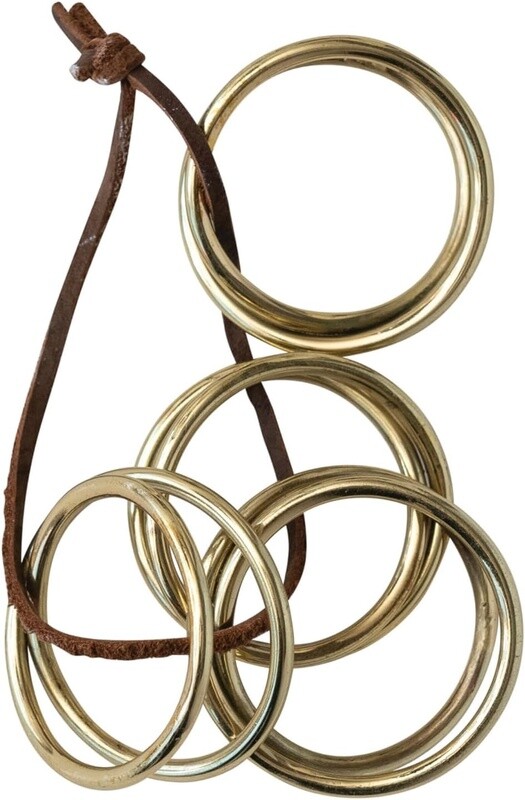 Brass Napkin Rings on Leather Tie / Set of 4