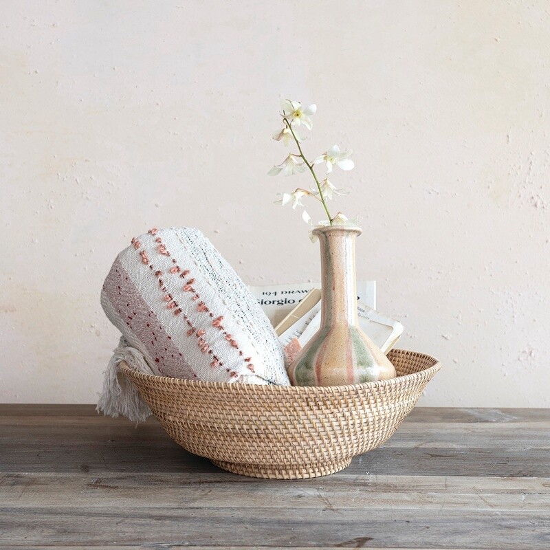 Hand-Woven Rattan Footed Bowl, Natural