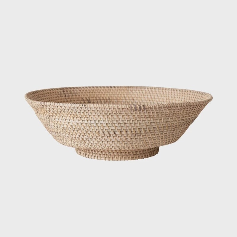 Hand-Woven Rattan Footed Bowl, Natural