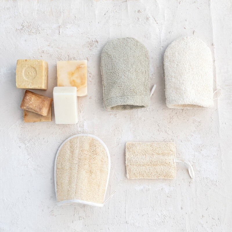 Cotton Terry Cloth/Loofah Shower Mitt w/ Loop