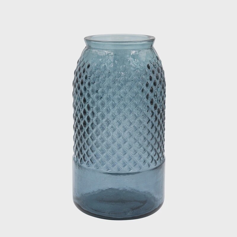Embossed Recycled Glass Vase, Blue