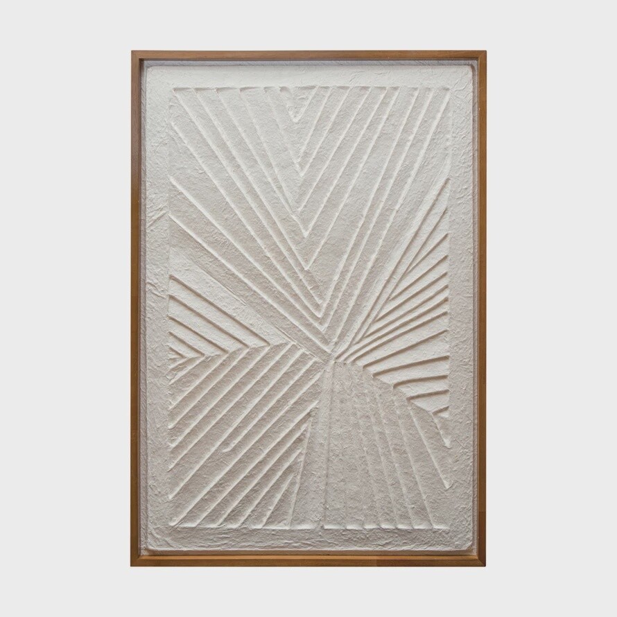 Oak Wood Framed Embossed Handmade Paper Wall Decor,