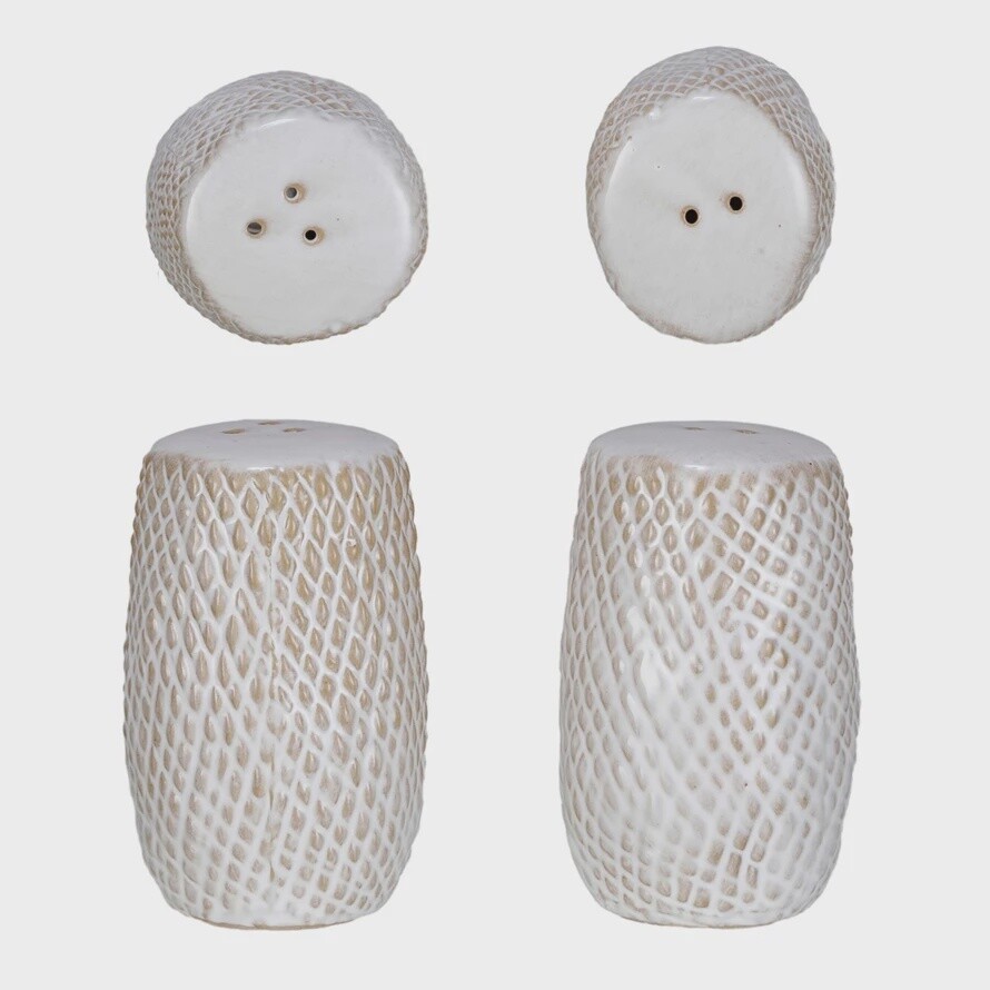 Debossed Stoneware Salt & Pepper Shakers, Set of 2 (Each One Will Vary)
