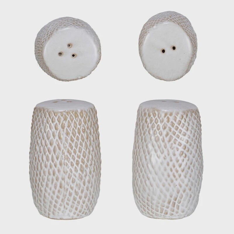 Debossed Stoneware Salt & Pepper Shakers, Set of 2 (Each One Will Vary)