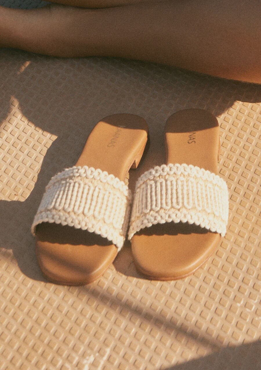 Ayla Contrast Boho Stap Slip On Sandals / Beige, Size: 7