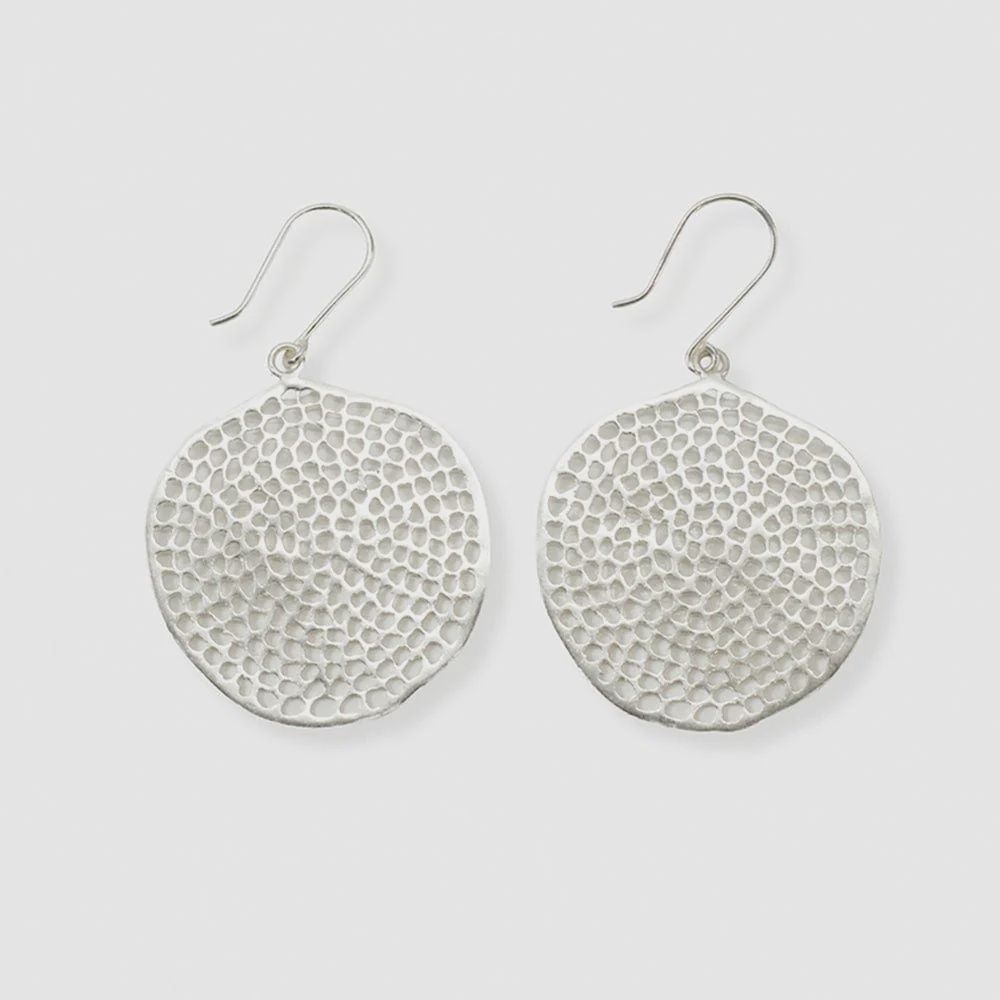 Gretchen Large Circle Coral w/ Holes Earrings / Silver