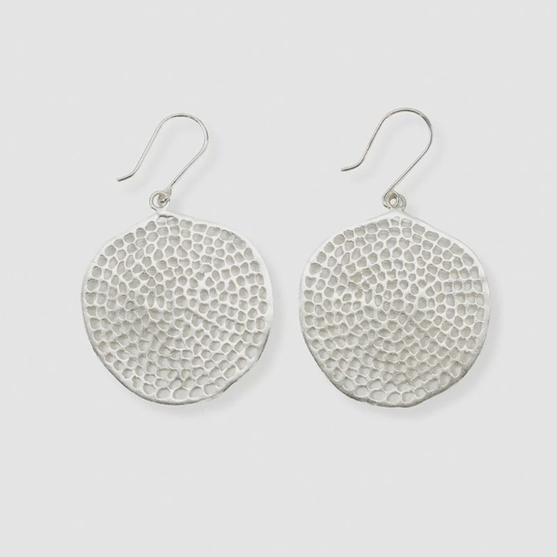 Gretchen Large Circle Coral w/ Holes Earrings / Silver