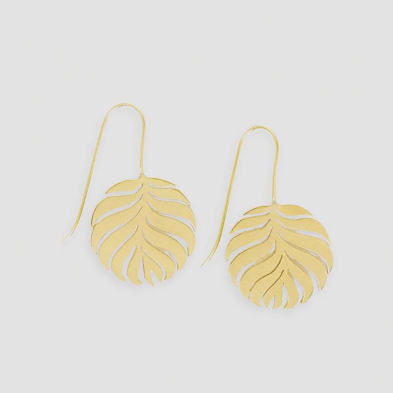 Camila Round Open Leaves Threader Earrings / Brass