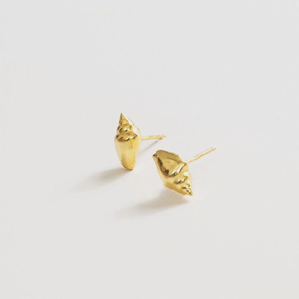 Alice Spiral Shell Post Earrings / Brass
