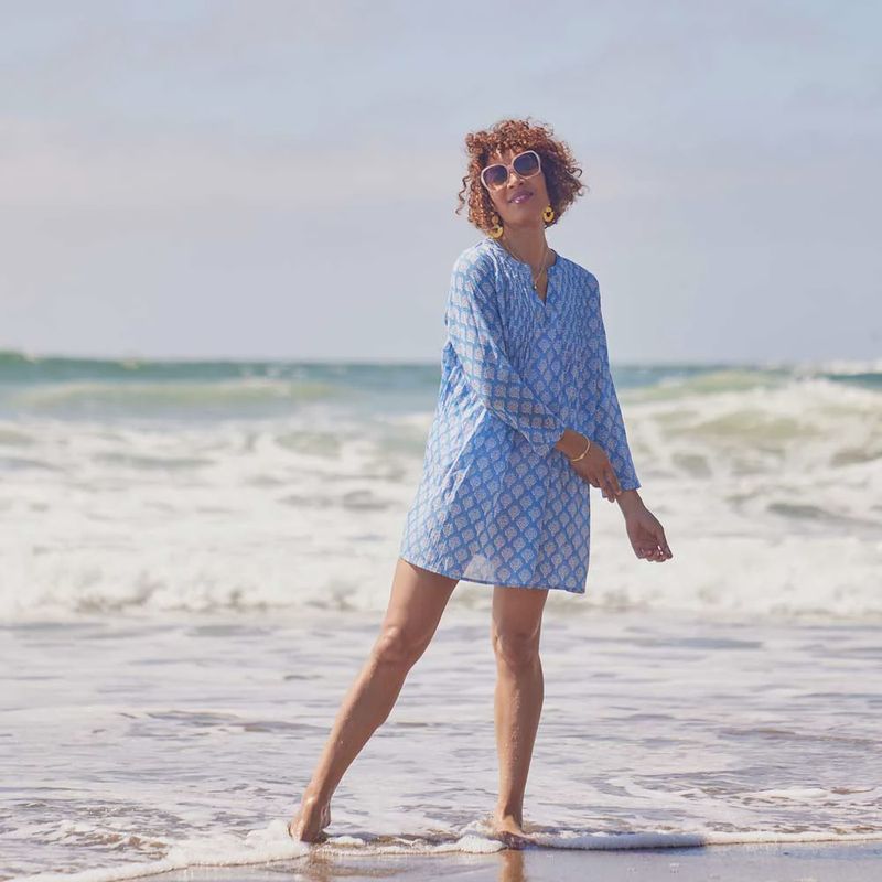 Fifer Pintuck Beach Cover Up / Blue