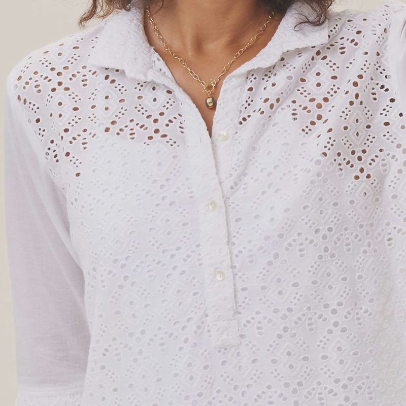 White Eyelet Beach Shirt Dress
