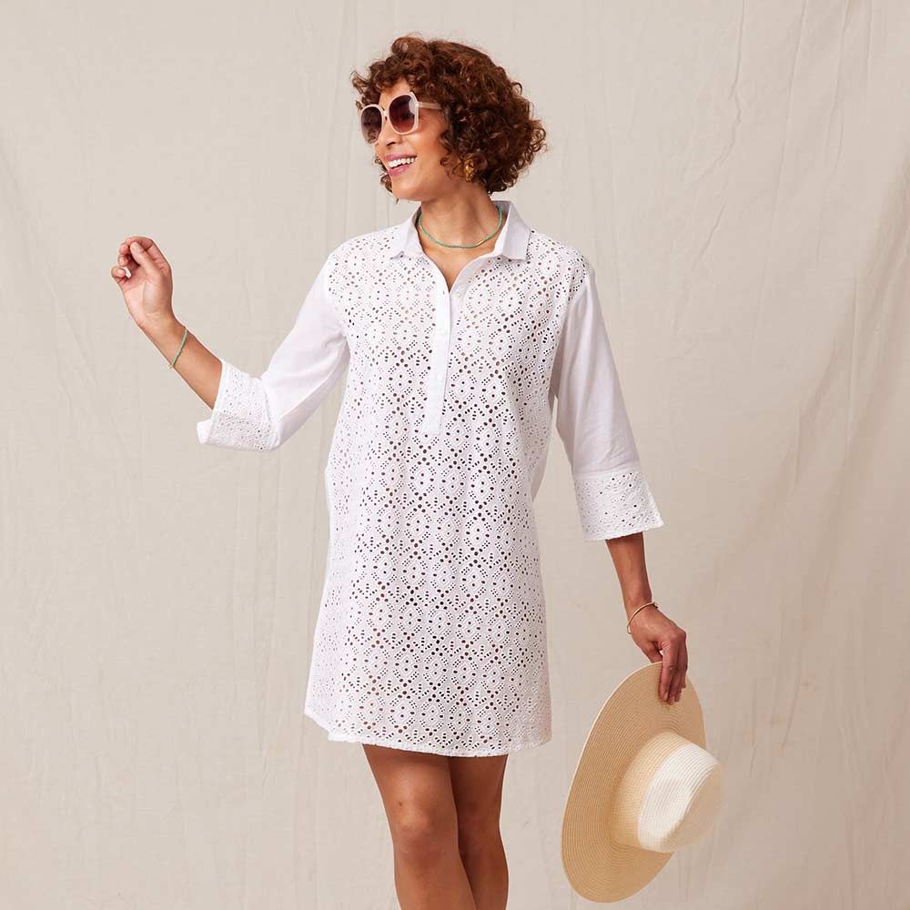 White Eyelet Beach Shirt Dress White Eyelet Beach Shirt Dress
