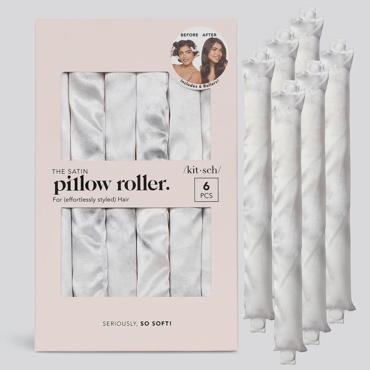 Satin Heatless Pillow Rollers 6 pc / Soft Marble