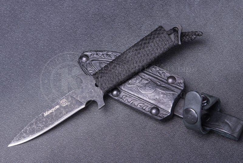 Нож Мангуст 014305 (Stonewash черный.; эласт.; без гард.; пласт.) ,