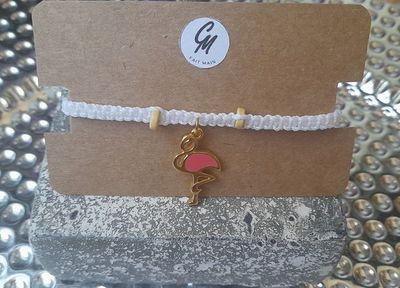 Bracelet coulissant en macramé et flamand rose