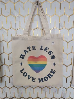 Hate Less Love More Rainbow Pride LGBTQ Canvas Tote Bag