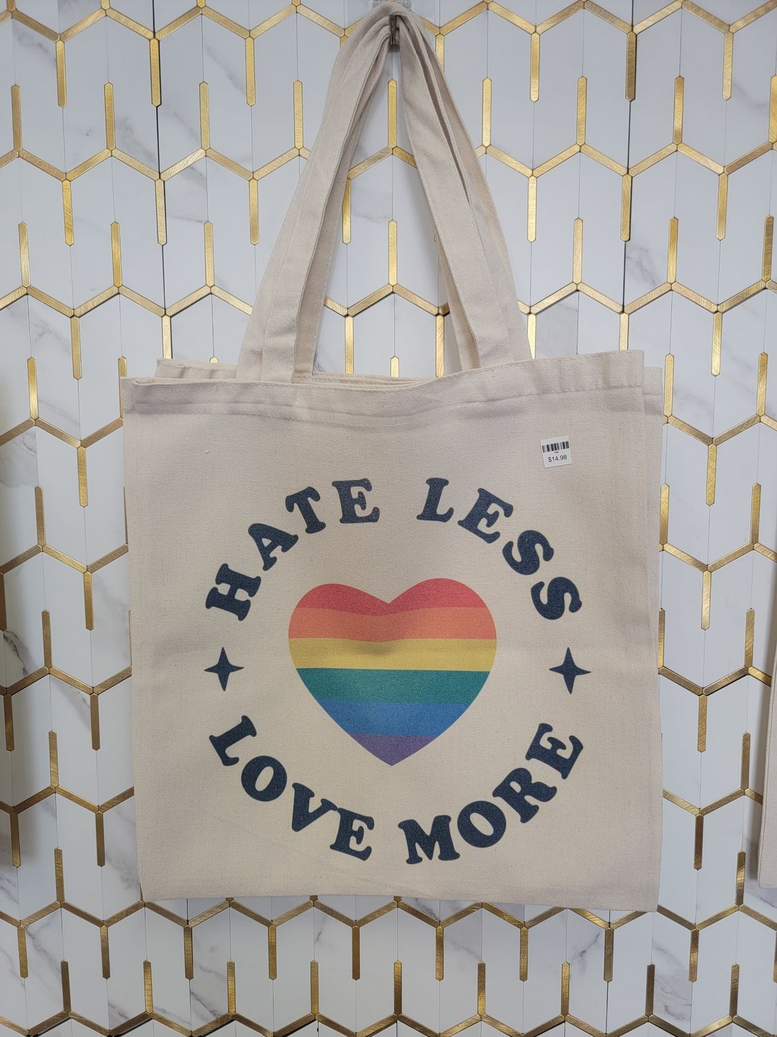 Hate Less Love More Rainbow Pride LGBTQ Canvas Tote Bag