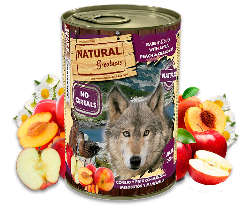 Natural Greatness - GRAANVRIJ - Hypoallergenic - Konijn en Eend met Appel, Perzik, Kamille 400gr