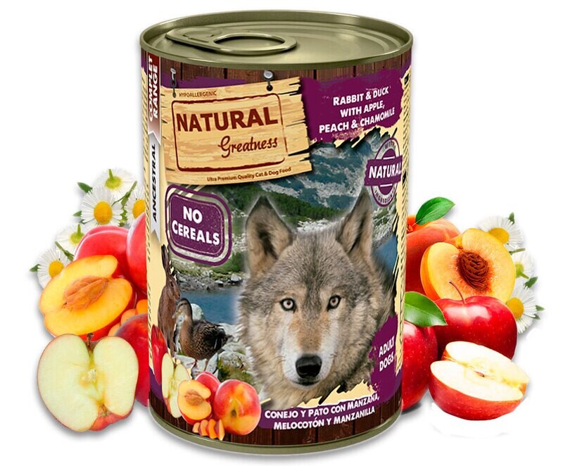 Natural Greatness - GRAANVRIJ - Hypoallergenic - Konijn en Eend met Appel, Perzik, Kamille 400gr
