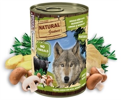 Natural Greatness - GRAANVRIJ - Hypoallergenic - Angus Beef met Champignons, Gember en Rozemarijn 400 Gr