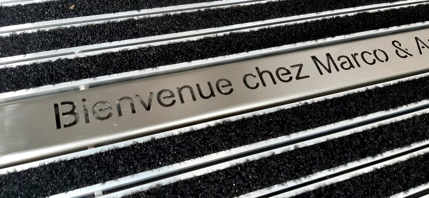 CHROME stainless steel bar with lettering or logo for KLASSIK aluminum profile mats