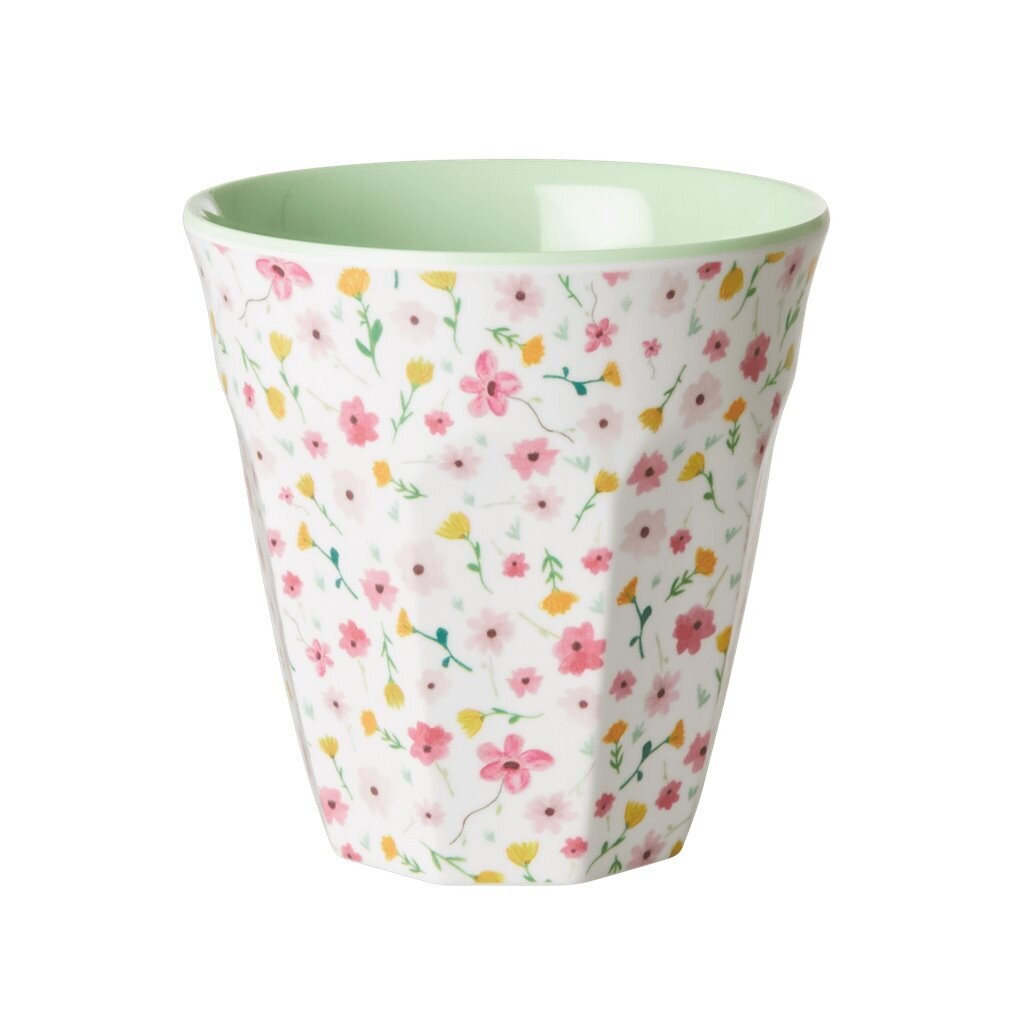 RICE Melamin Becher medium Pastel Flower weiß