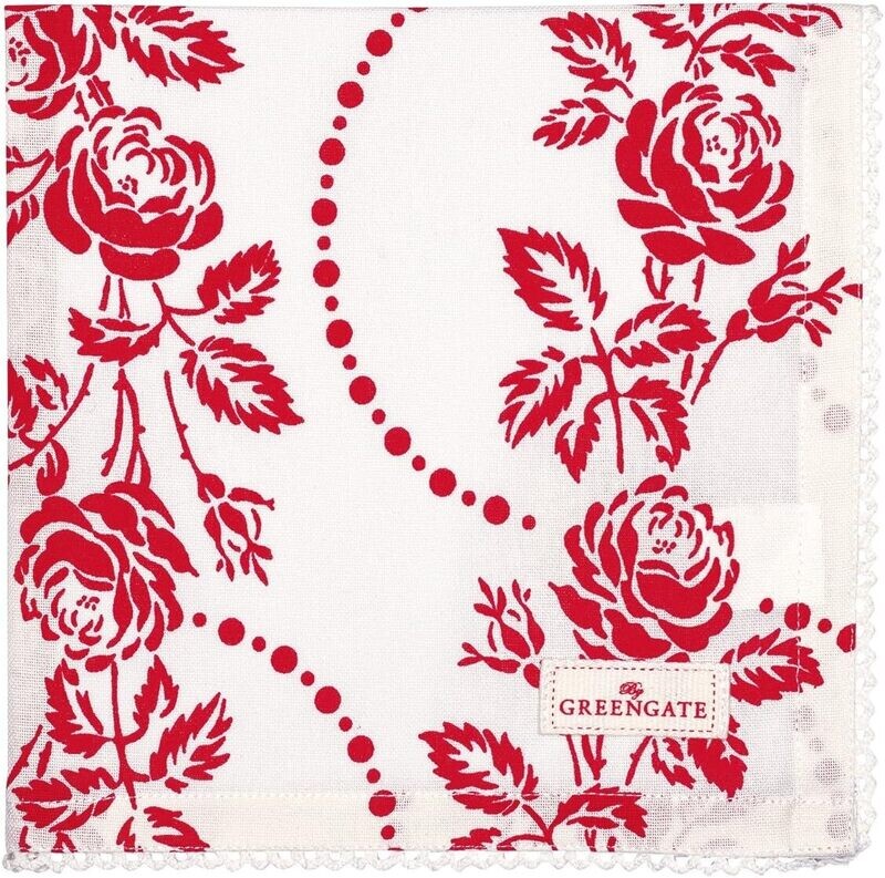Greengate Stoffserviette Fleur red mit Spitze Greengate Stoffserviette Fleur red mit Spitze