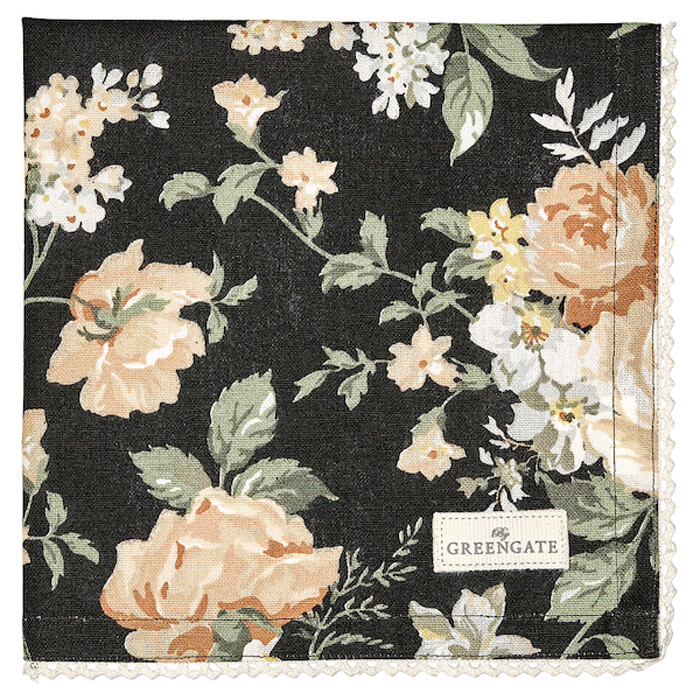 Greengate Stoffserviette Josephine black mit Spitze