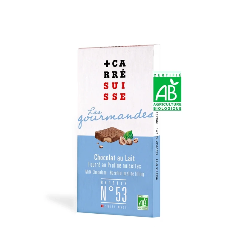 Bio Milchschokolade Nr. 53 Haselnuss-Nougat Bio Milchschokolade Nr. 53 Haselnuss-Nougat