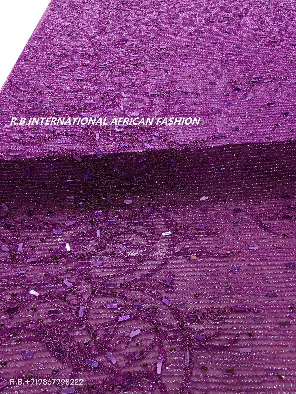 Crystal Work Lace Fabric, Color: Majenta
