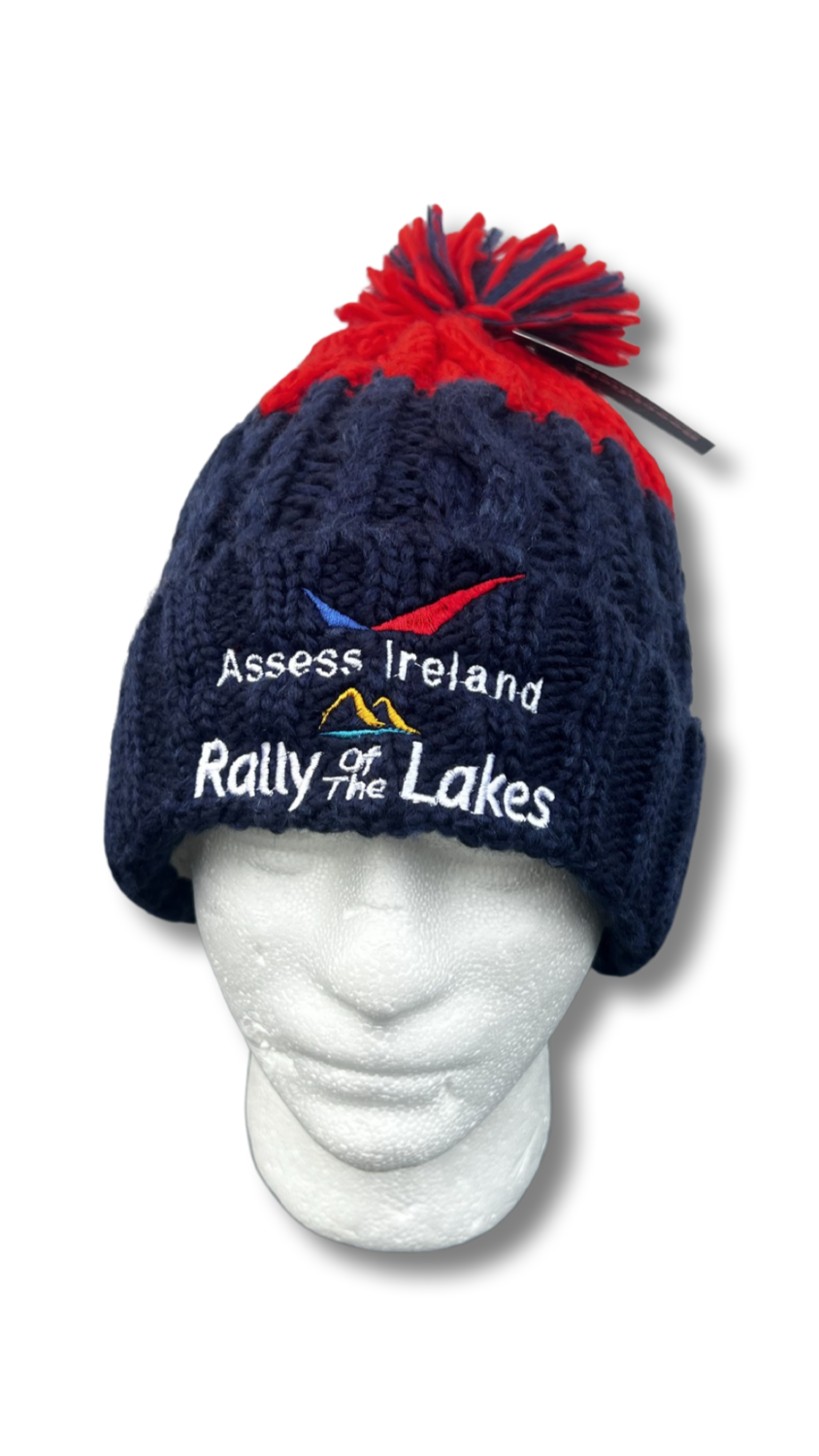 **NEW** ASSESS IRELAND KILLARNEY RALLY OF THE LAKES WINTER BOBBLE HAT NAVY/RED BOBBLE