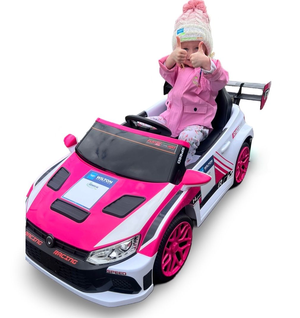 WILTON RECYCLING DONEGAL INTERNATIONAL RALLY ELECTRIC RIDE ON RALLY CAR PINK