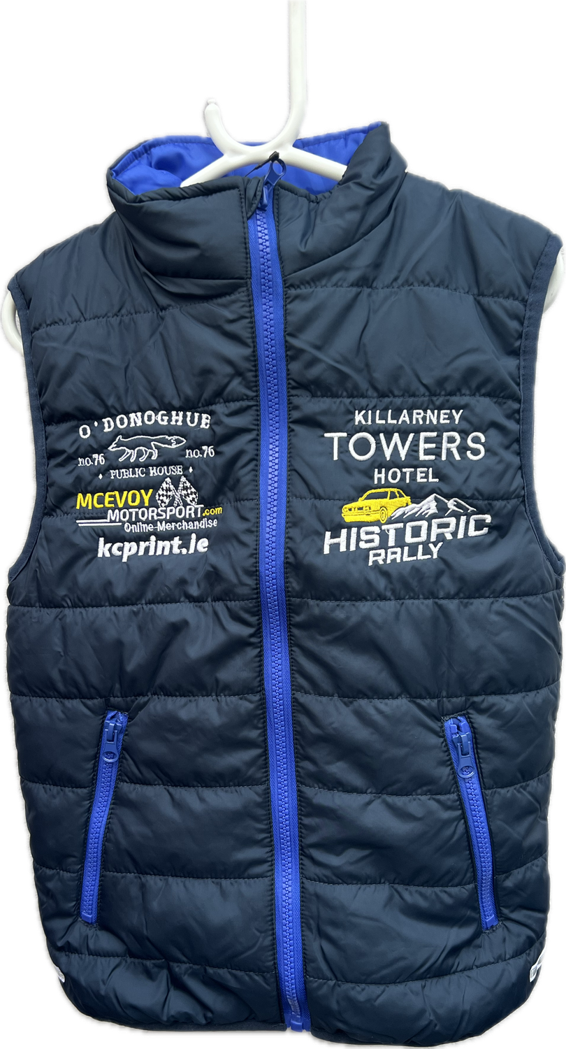 KILLARNEY TOWERS HOTEL HISTORIC RALLY KIDS PUFFY BODY WARMER NAVY