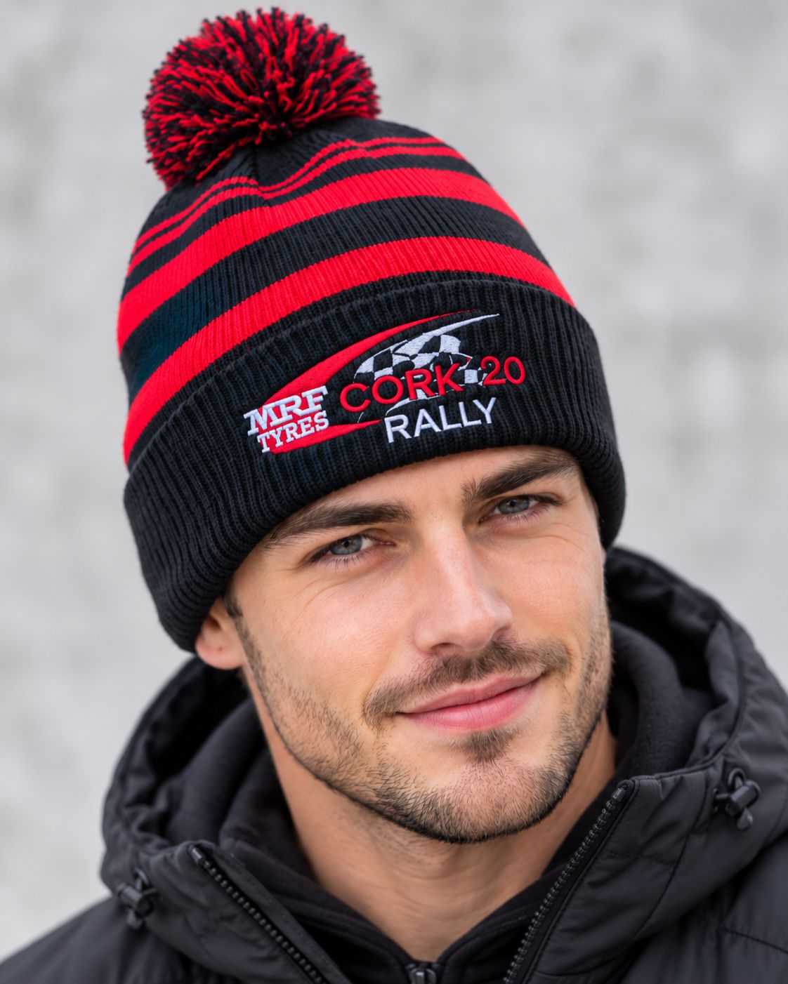MRF TYRES CORK 20 RALLY BLACK&amp;RED BOBBLE HAT