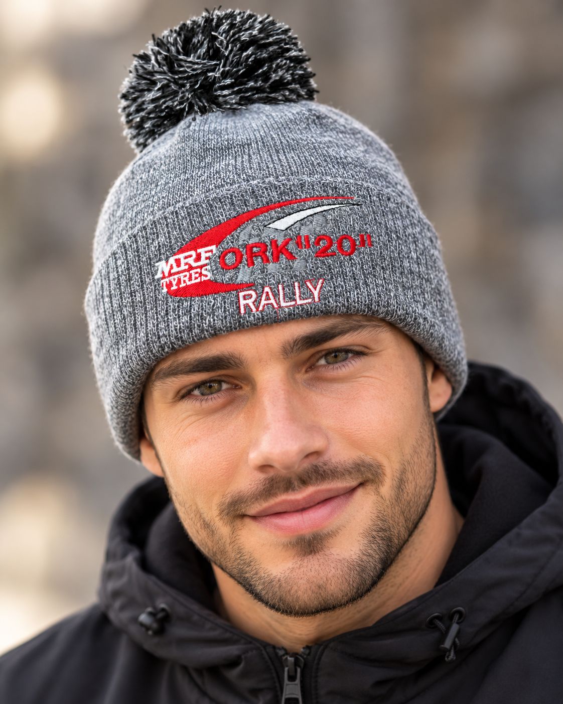 MRF TYRES CORK 20 RALLY GREY BOBBLE HAT