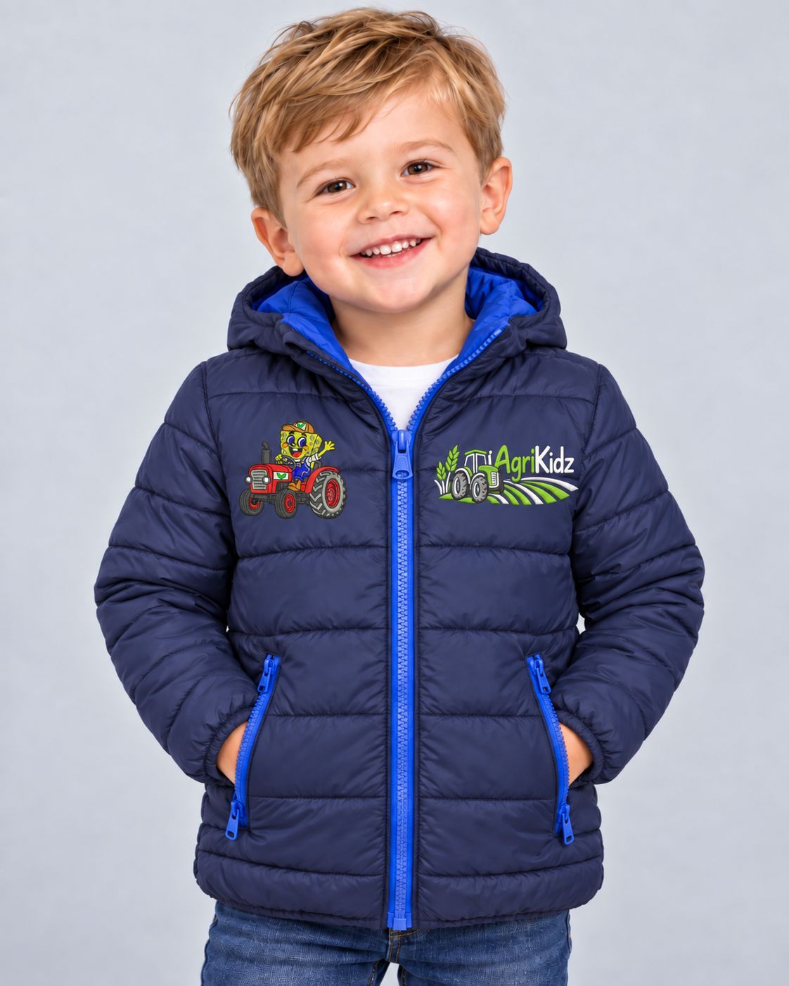 NEW AGRI KIDZ PUFFER JACKET NAVY &amp;ROYAL