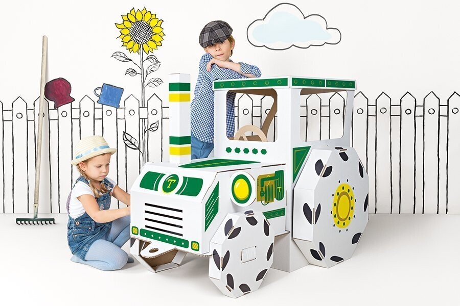 Traktor groß aus Karton XXL zum Ausmalen, inkl. Aufkleberset Cardboard Toy